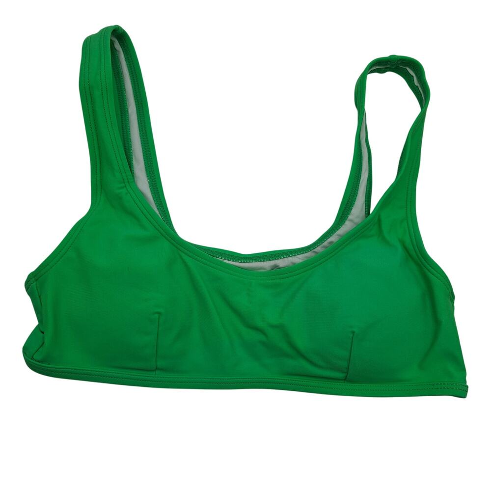 Halara Womans size XS Solid U Neck Pull On Bikini Top Swimsuit Lime Green NEW